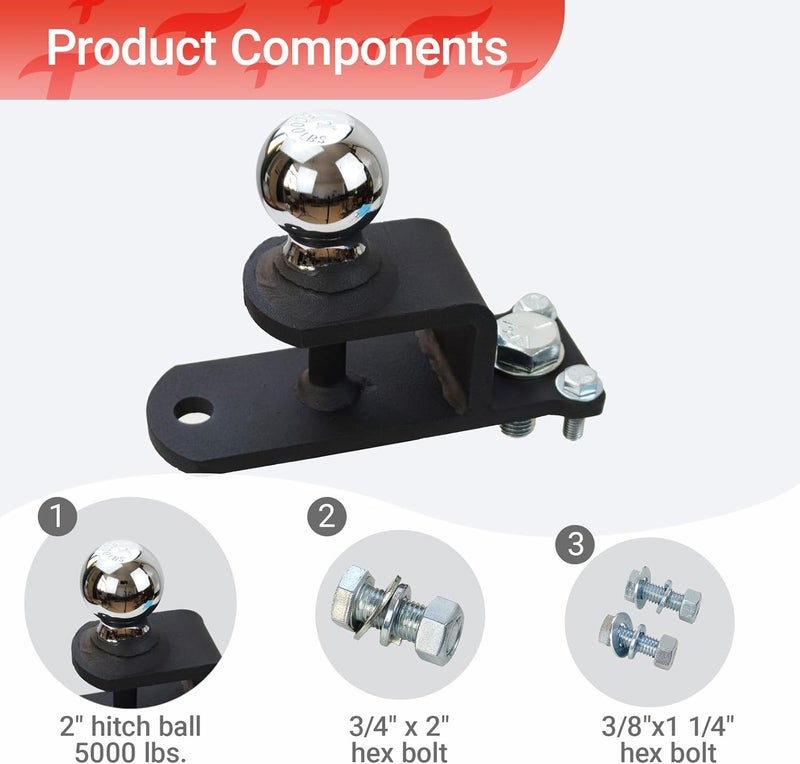 REDTEE 3-Way ATV/UTV Trailer Hitch Adapter with 2-Inch Ball, 3500 lbs., 3-in-1 Mounting Options, Compatible with Golf Carts, Garden Tractors, Lawn Mowers, 2 inch Rise, Matt Black - Image 3